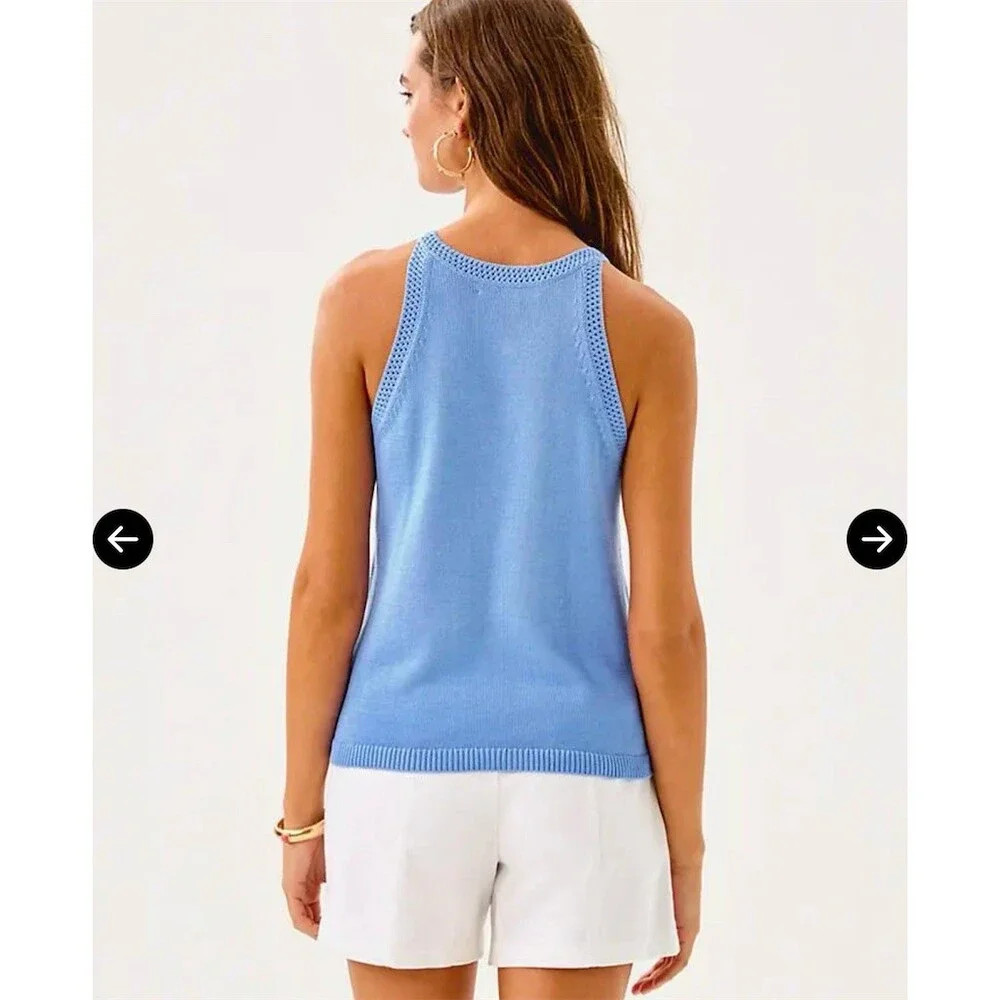 Lilly Pulitzer Sweater Tank Womens Size L Jacarda Blue Lobster Graphic Halter - Picture 5 of 7